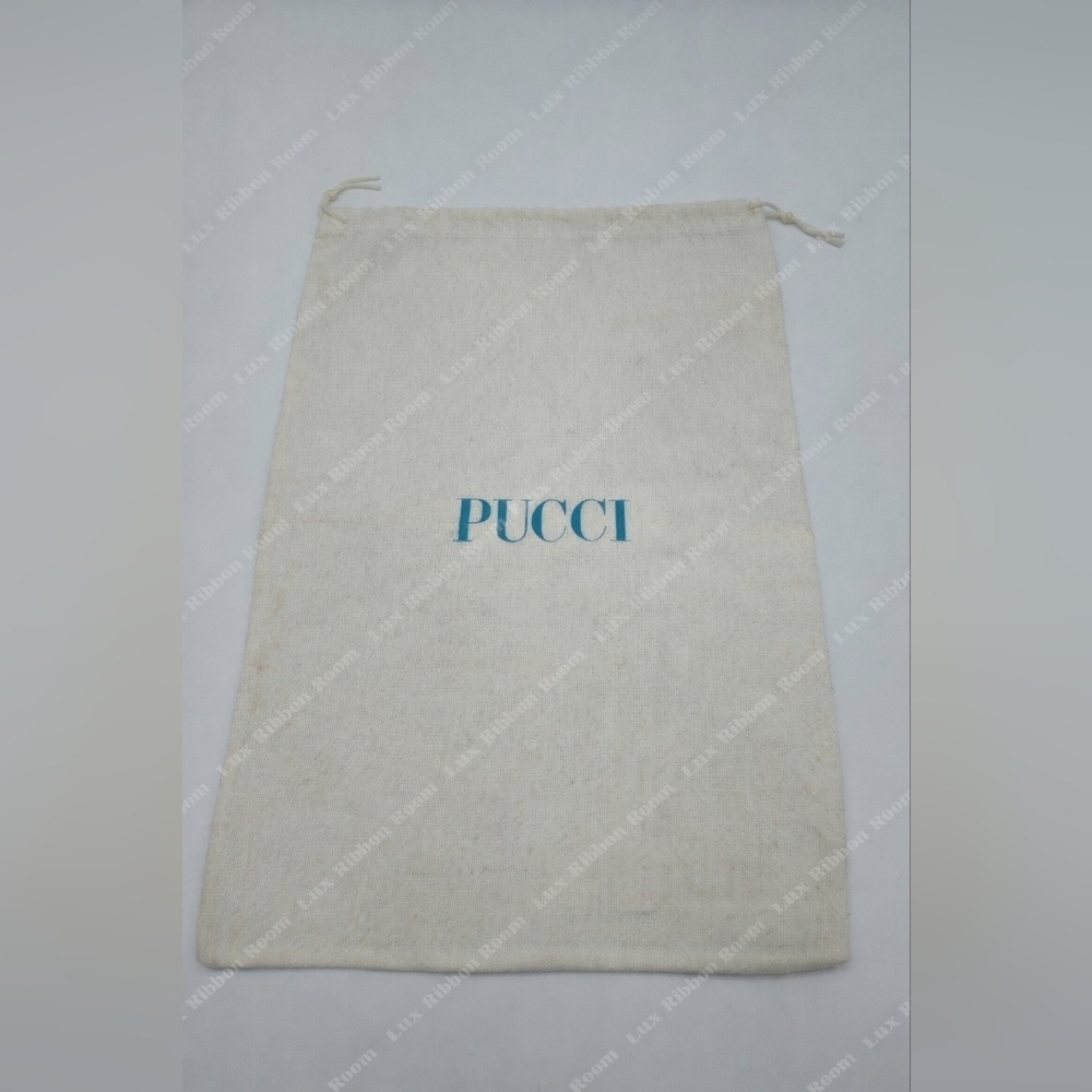 PUCCI Cotton Dust Bag Ivory with Teal Logo Drawstring Pouch EUC
